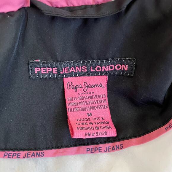 Pepe Jeans London Womens Sz M Vtg Y2K Sporty Moto Jacket Belted Striped Padded - Picture 14 of 16